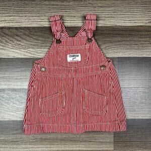 Oshkosh Girl Vestbak Overalls Dress Red Engineer Stripes Jumper Romper 6 Months